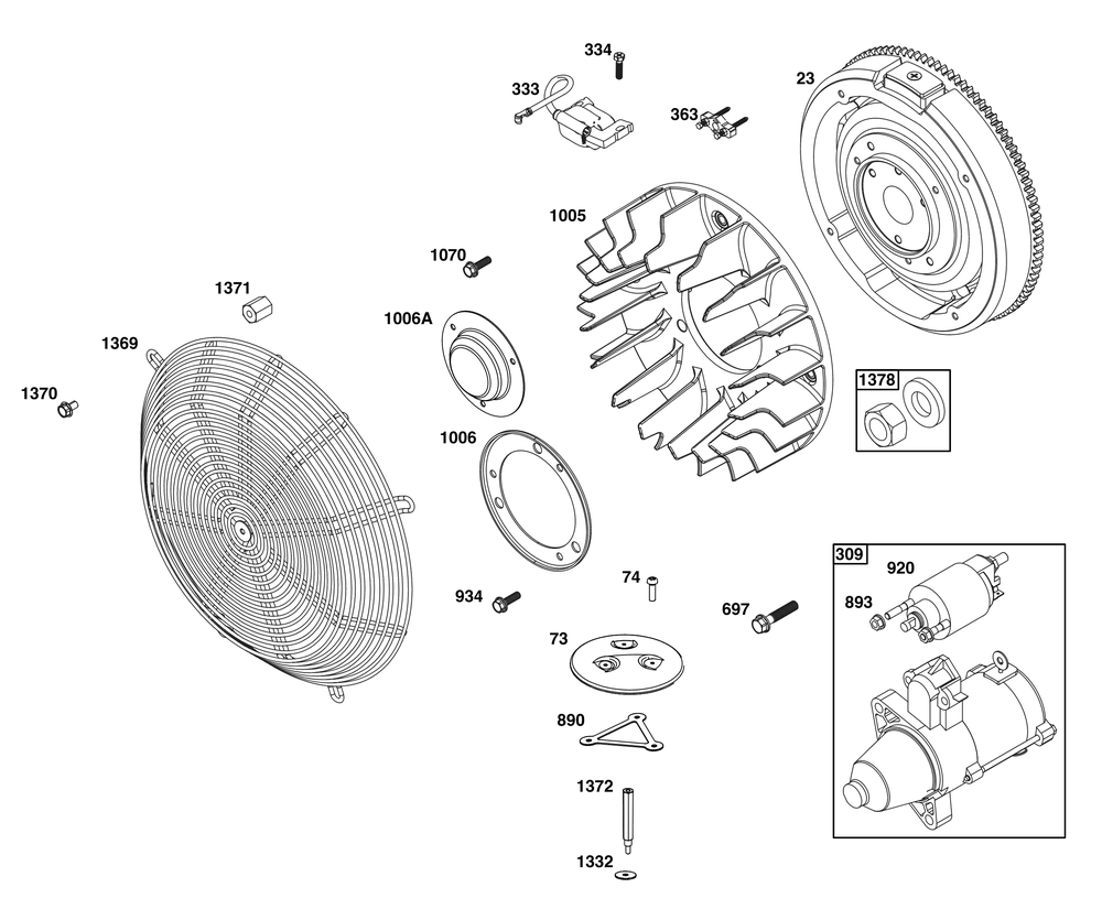 Flywheel, Ignition, And Starter Group Diagram and Parts List for 613477-4237-J1 400000 - 699999 Briggs and Stratton Engine
